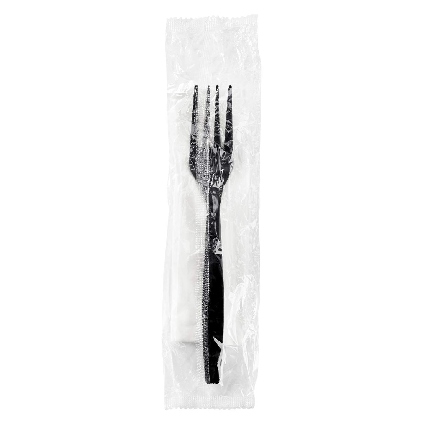 Karat [ 500 ct ] Black Wrapped PP Plastic Cutlery Set with Napkin (Fork, 1-ply Napkin) U2206B