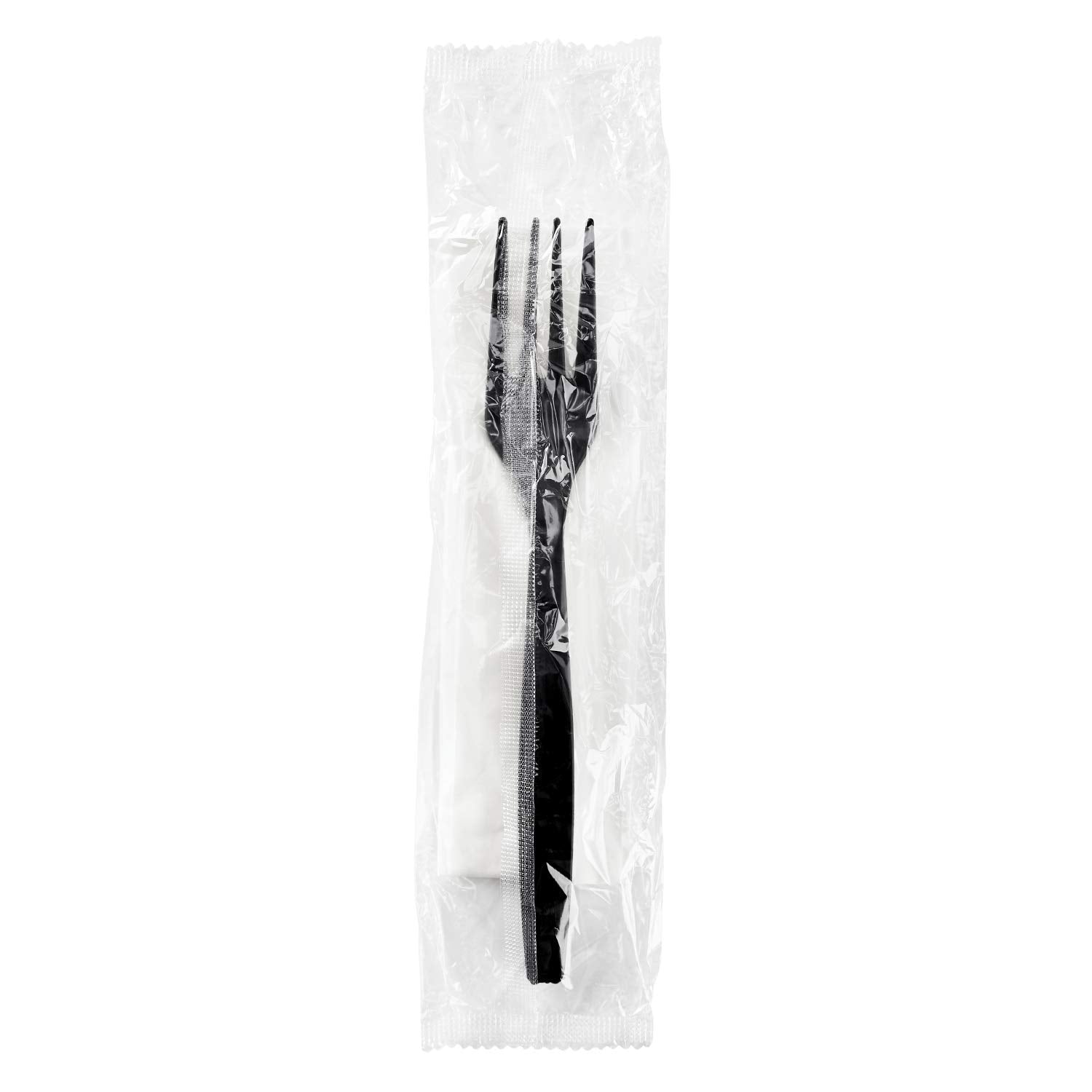 Karat [ 500 ct ] Black Wrapped PP Plastic Cutlery Set with Napkin (Fork, 1-ply Napkin) U2206B