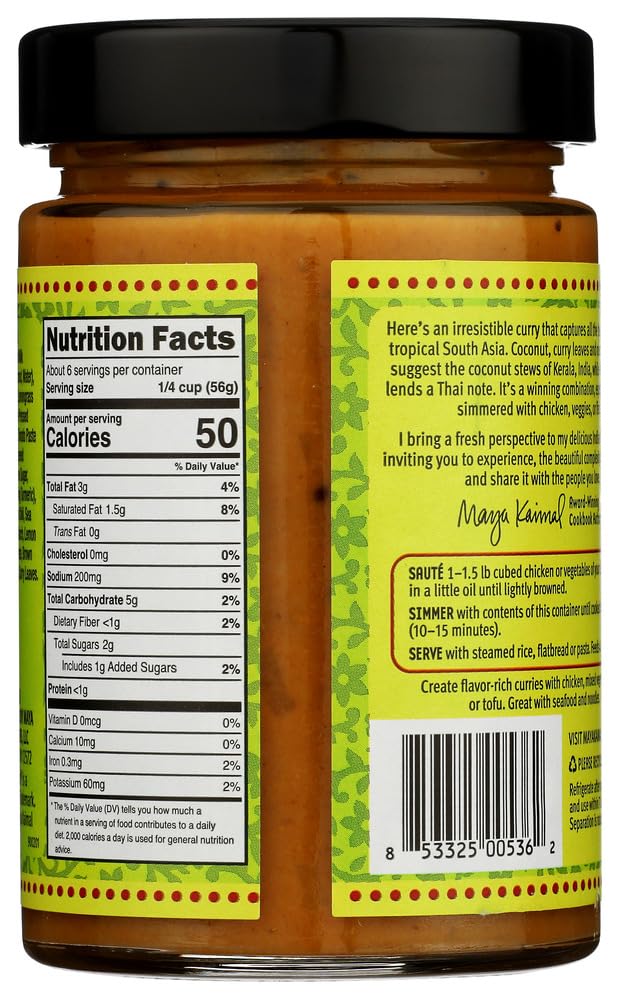 Maya Kaimal Coconut Curry Simmer Sauce, 12.5 oz, Medium Spiced Indian Simmer Sauce with Coconut Cream and Lemongrass, Vegan, Dairy Free and Non-GMO