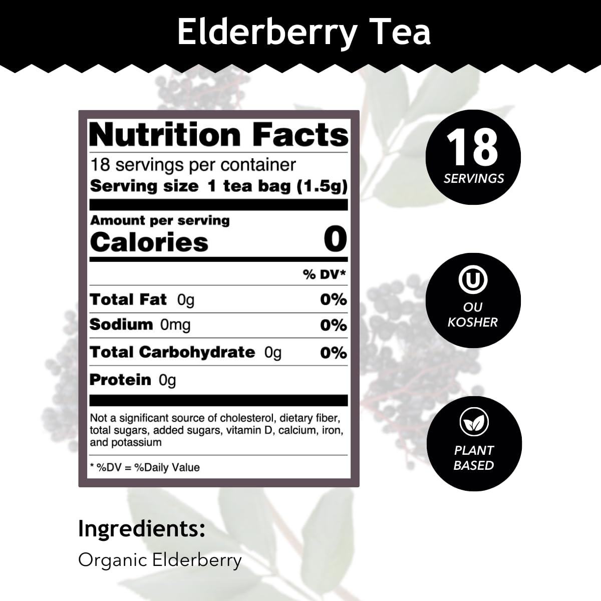 Buddha Teas - Organic Elderberry - Herbal Tea - For Health & Wellbeing - With Antioxidants & Minerals - Clean Ingredients - Caffeine Free - OU Kosher