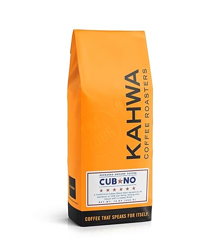 Kahwa Cuban Coffee Grounds, Cubano Dark Roast Espresso Blend, Ground Coffee, 1 lb Bag