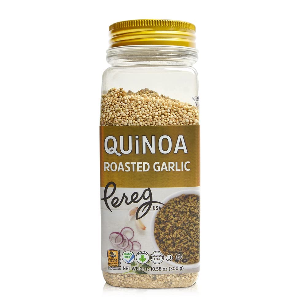 Pereg Seasoned Quinoa Roasted Garlic, (10.58 Oz x 6 pack), Pre-Washed Whole Grain Quinoa Flavored with Garlic, Vegan, Gluten Free Grain, Rice & Pasta Alternative, Weight Loss Friendly & Healthy Snack