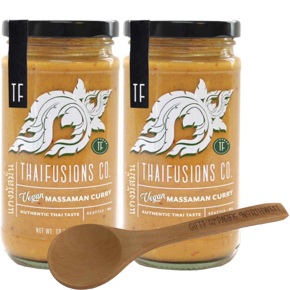 Thai Massaman Vegan Curry Sauce Thaifusions 13.1 Oz Jar (Pack of 2) Bundle with Tasting Spoon | Curry Sauce Gift Set by Gifts from the Pacific