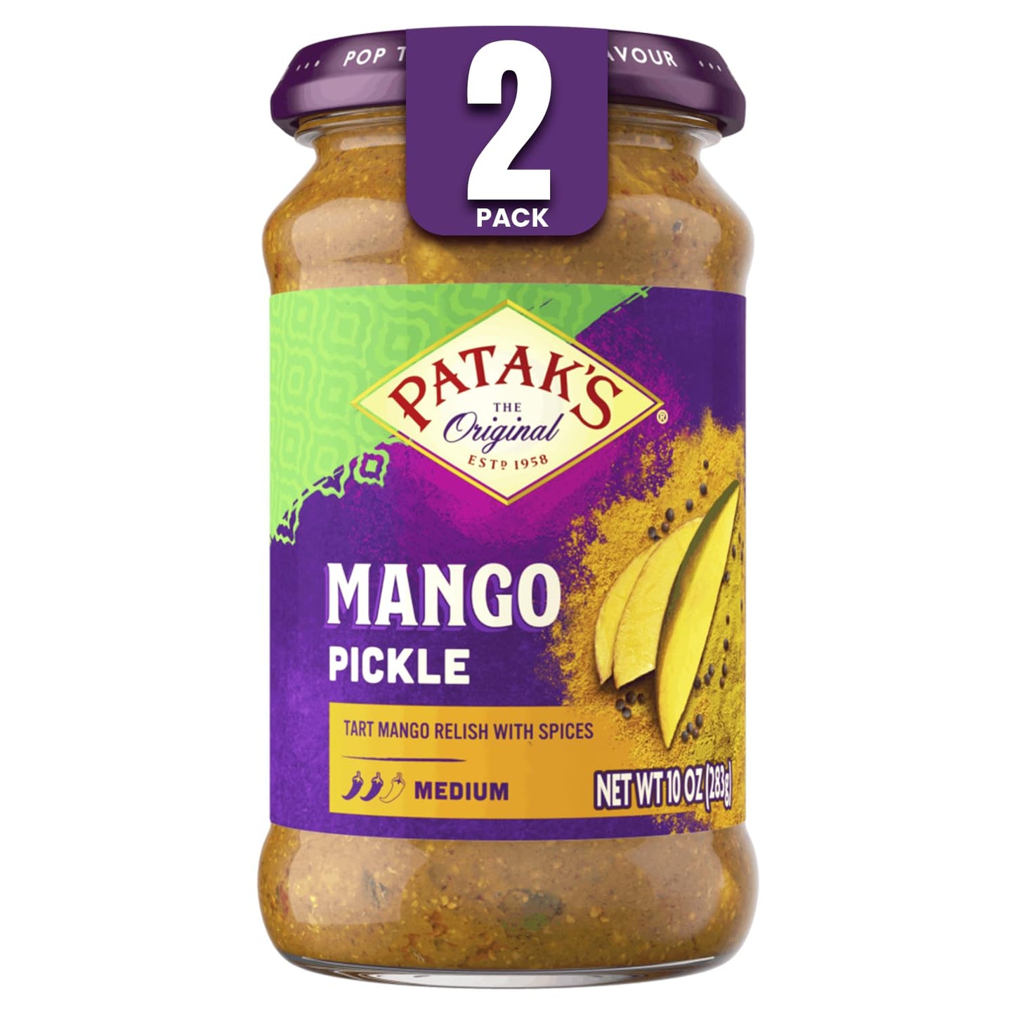 Patak’s Medium Mango Pickle - Authentic Indian Relish with Mango Chunks & Aromatic Spices - Perfect with Naan, Pappadum, Sandwiches & Salads - Vegan