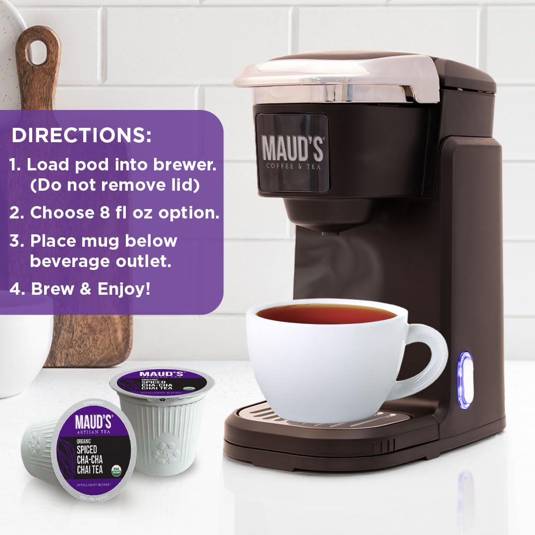 Maud's Organic Chai Tea Pods, 80 ct, Single Serve Tea Pods - 100% Gourmet Blended Tea Leaves, Compatible with Keurig K Cups Maker