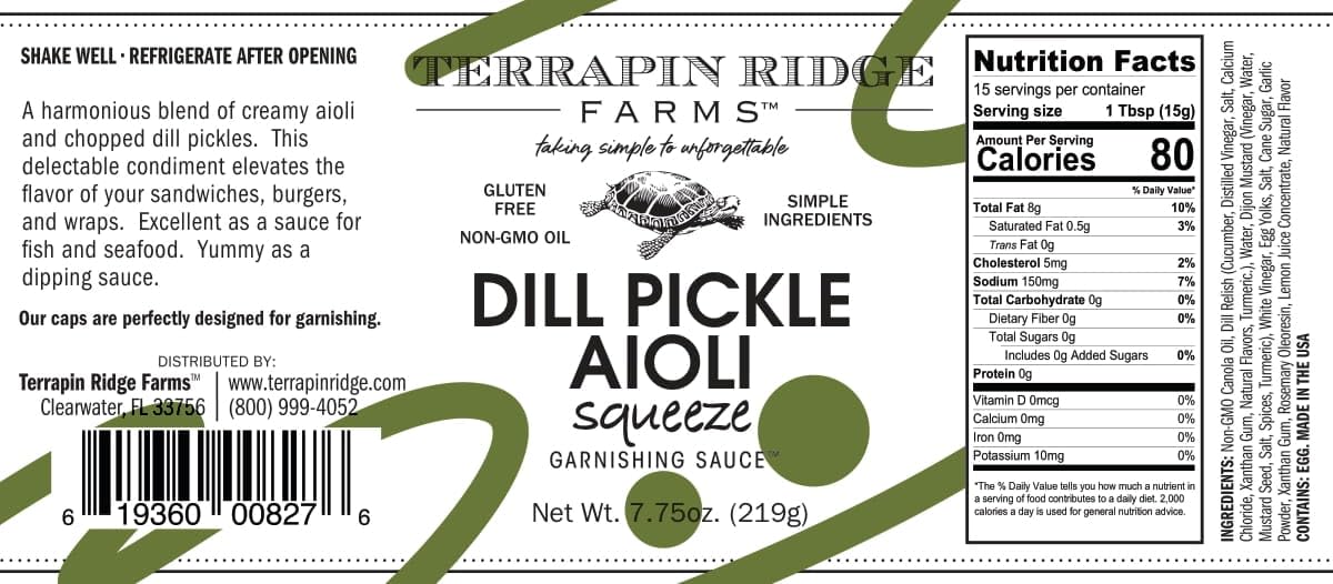 Terrapin Ridge Farms Dill Pickle Aioli - One 7.75 Ounce Squeeze Bottle