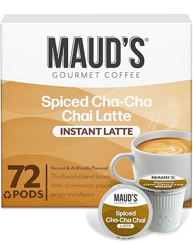 Maud's Chai Tea Latte Pods, 72 ct, Single Serve Tea Pods - 100% Gourmet Blended Tea Leaves, Compatible with Keurig K Cups Maker