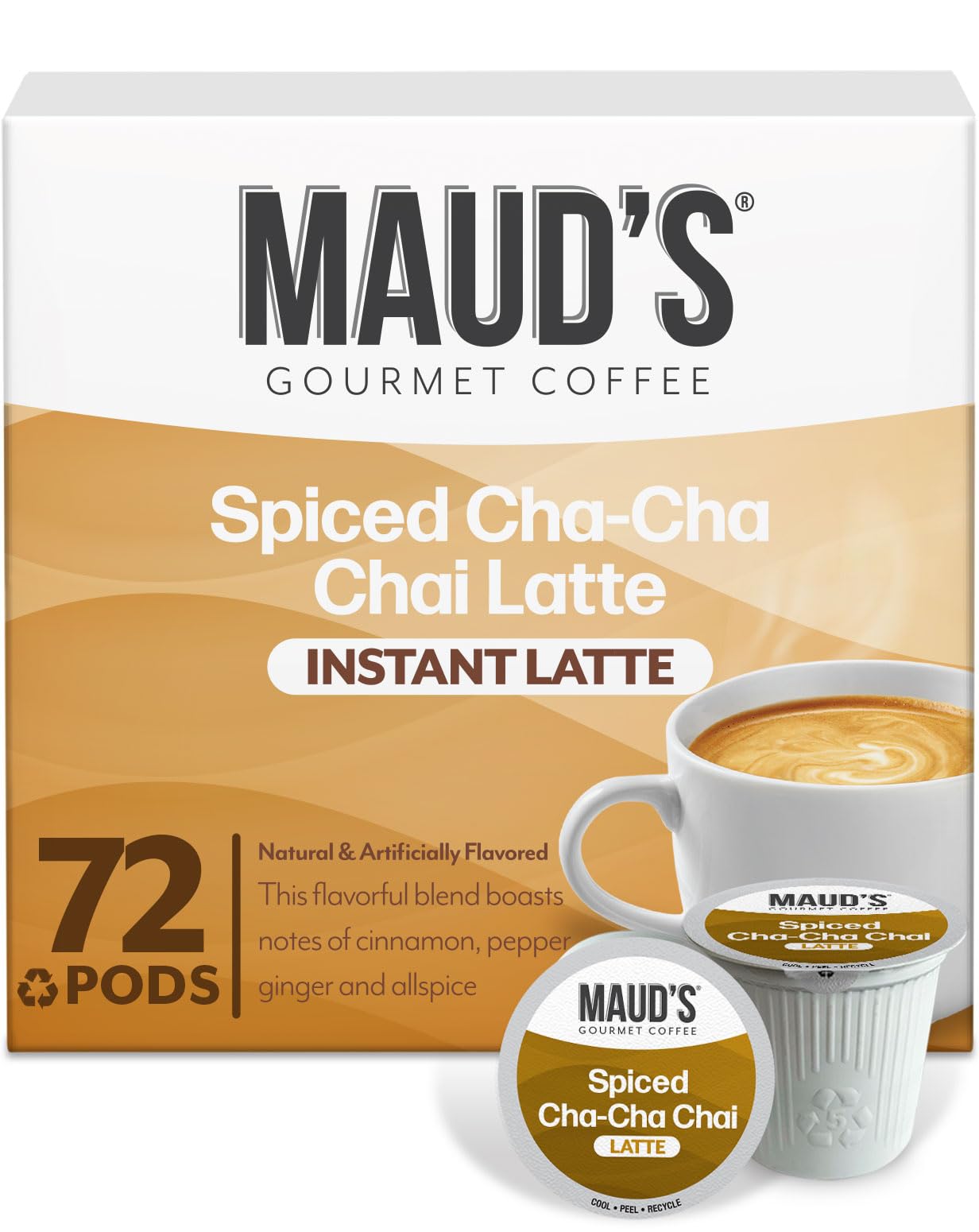 Maud's Chai Tea Latte Pods, 72 ct, Single Serve Tea Pods - 100% Gourmet Blended Tea Leaves, Compatible with Keurig K Cups Maker