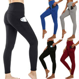 Fashion side phone pocket high waist running sports fitness yoga leggings (Black, L)