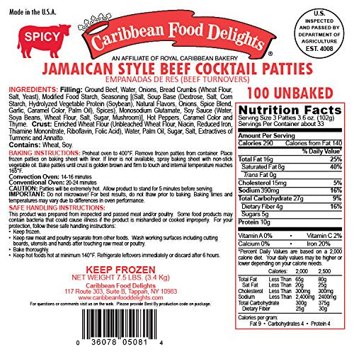 Jamaican Style Cocktail Patties, Unbaked (Beef, 1 Case of 100 Count)