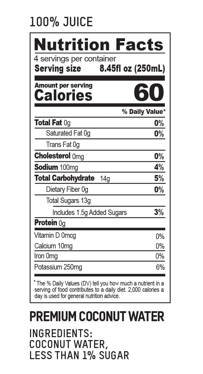 Once Upon a Coconut Premium Coconut Water 1L - Low Calorie All-Natural Drink with Electrolytes - Non-GMO - Gluten-Free - 33.8 Fl Oz (Pack of 4)