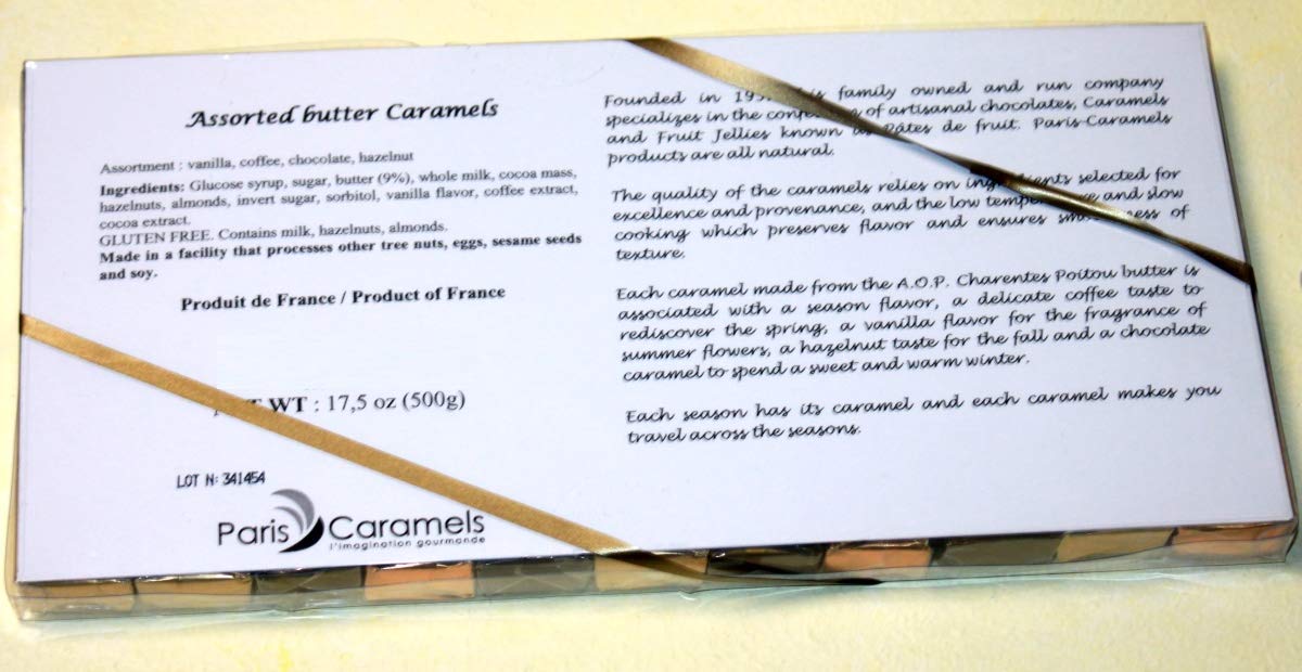 Assorted Paris Caramel Gift Box of 500 grams, 55 Pieces - Gourmet Caramels with Butter 4 Flavors