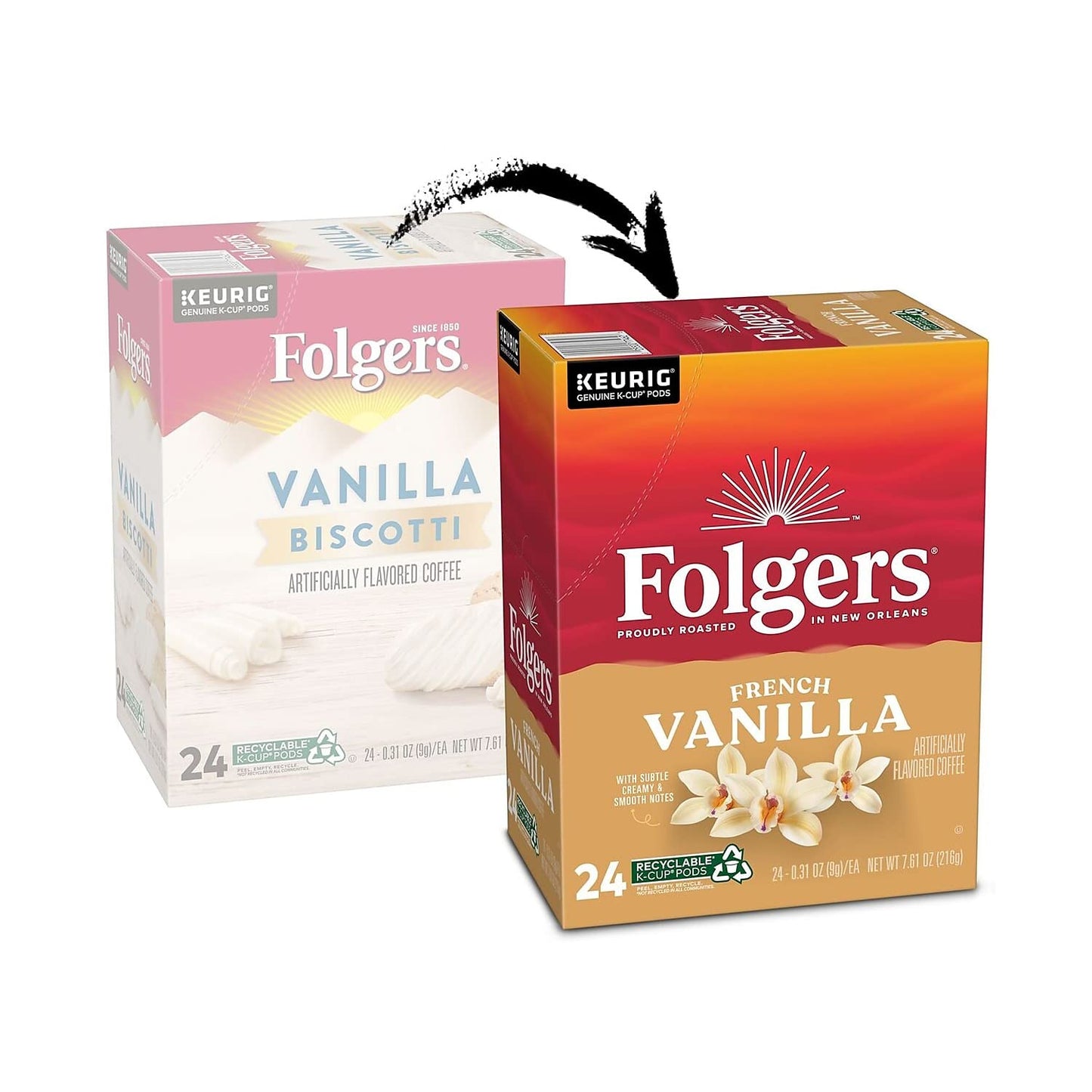 Folgers Vanilla Biscotti Flavored Coffee, K-Cup Pods for Keurig K-Cup Brewers, 18-Count, Packaging May Vary