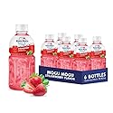 Mogu Mogu Strawberry Juice Drink with Nata de Coco (Coconut Jelly) - Chewy Fruit Beverage for Kids & Adults, 6 Pack Bottles, 10.82 fl oz Each