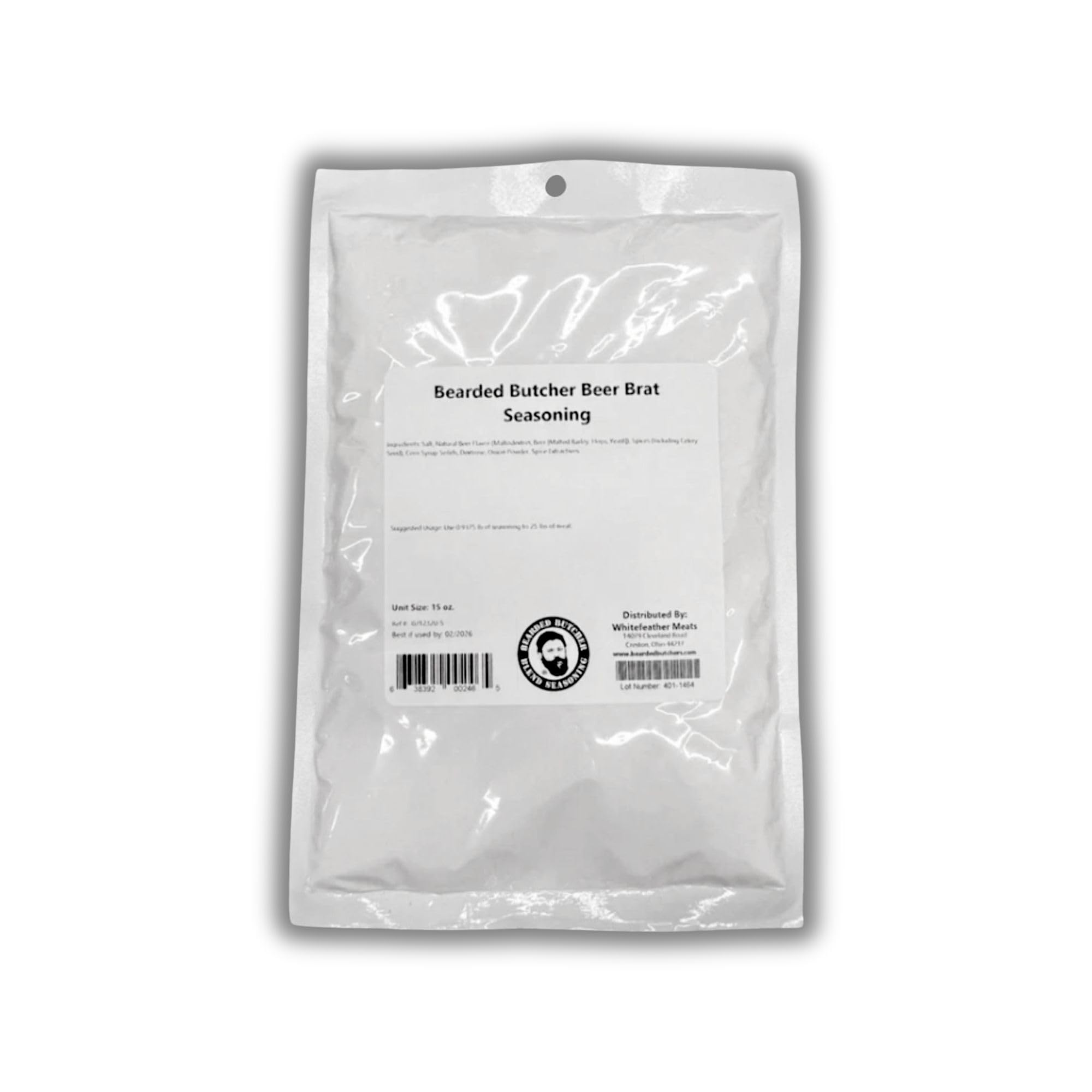 Bearded Butchers Beer Bratwurst Seasoning, 15oz - For Up to 25 lbs of Meat - Made with Real Beer Flavor - No MSG - Perfect for Bratwurst, Sausages