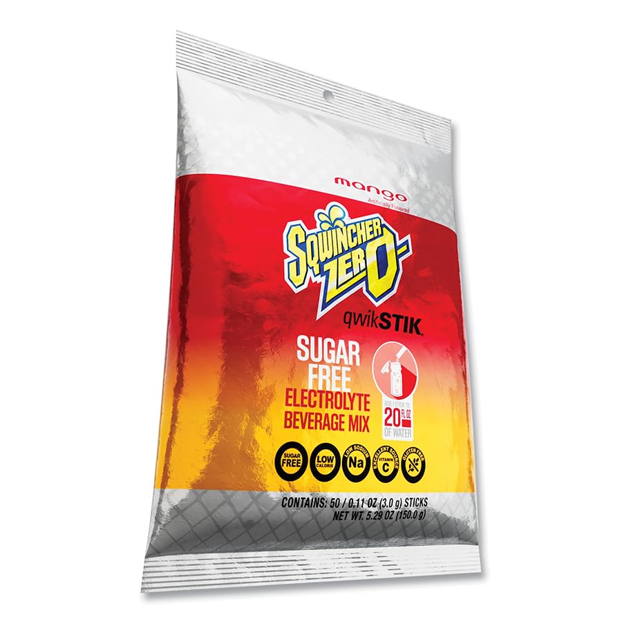 Sqwincher Zero Qwik Stik Electrolyte Powder Packets - Sugar Free Drink Mix, 4 Flavor Variety (Coconut, Mango, Pineapple, Strawberry Kiwi), 0.11 oz