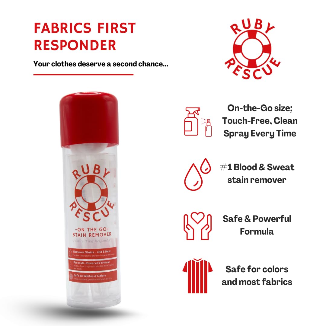 Ruby Rescue - To Go, Ruby Rescue Stain Remover, Powerful Peroxide Formula, Clothes, Carpets, Upholstery, Spray Cleaner, Instantly Lifts Protein-Based