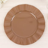 TCF Linen 11" Dinner Plates -Set of 30 - Plastic Coffee Brown Round Disposable Chargers With Gold Ruffled Rim, Ideal for Dinner Party Wedding Bulk