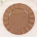 TCF Linen 11" Dinner Plates -Set of 30 - Plastic Coffee Brown Round Disposable Chargers With Gold Ruffled Rim, Ideal for Dinner Party Wedding Bulk