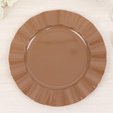 TCF Linen 11" Dinner Plates -Set of 30 - Plastic Coffee Brown Round Disposable Chargers With Gold Ruffled Rim, Ideal for Dinner Party Wedding Bulk