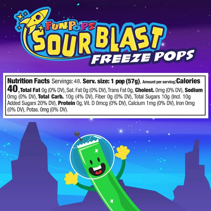 FunPops Sour Blast Freeze Pops, Variety Pack, 2 oz, 48 Count Box