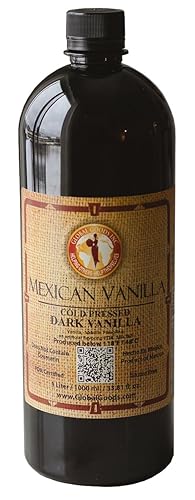 Pure Dark Mexican Vanilla Extract Gluten-Free Vanilla for Baking, Cakes, Cookies, Desserts, Coffee & Beverages (1 Liter / 33.81 fl oz) - Natural, No