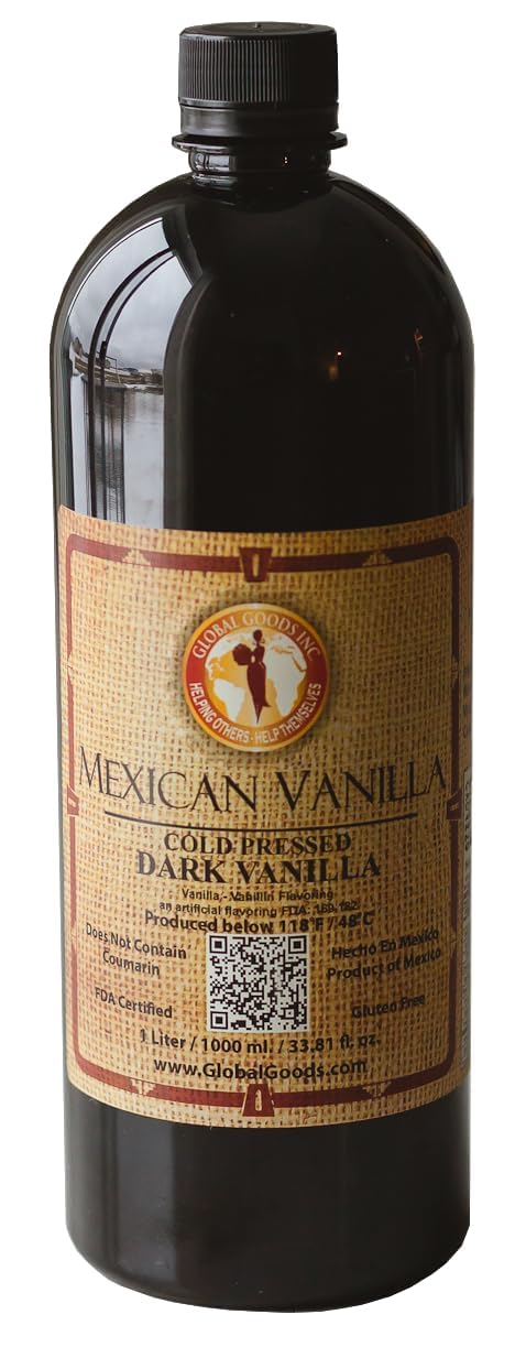 Pure Dark Mexican Vanilla Extract Gluten-Free Vanilla for Baking, Cakes, Cookies, Desserts, Coffee & Beverages (1 Liter / 33.81 fl oz) - Natural, No