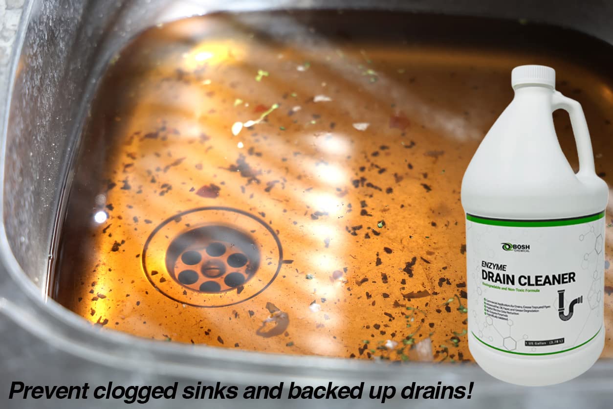 Bosh Chemical Enzyme Drain Cleaner | Attacks Grease, Fats, and Paper Buildup in Drains, Septic Tanks, Grease Traps, Pipes | Odor Control (1 Gallon)