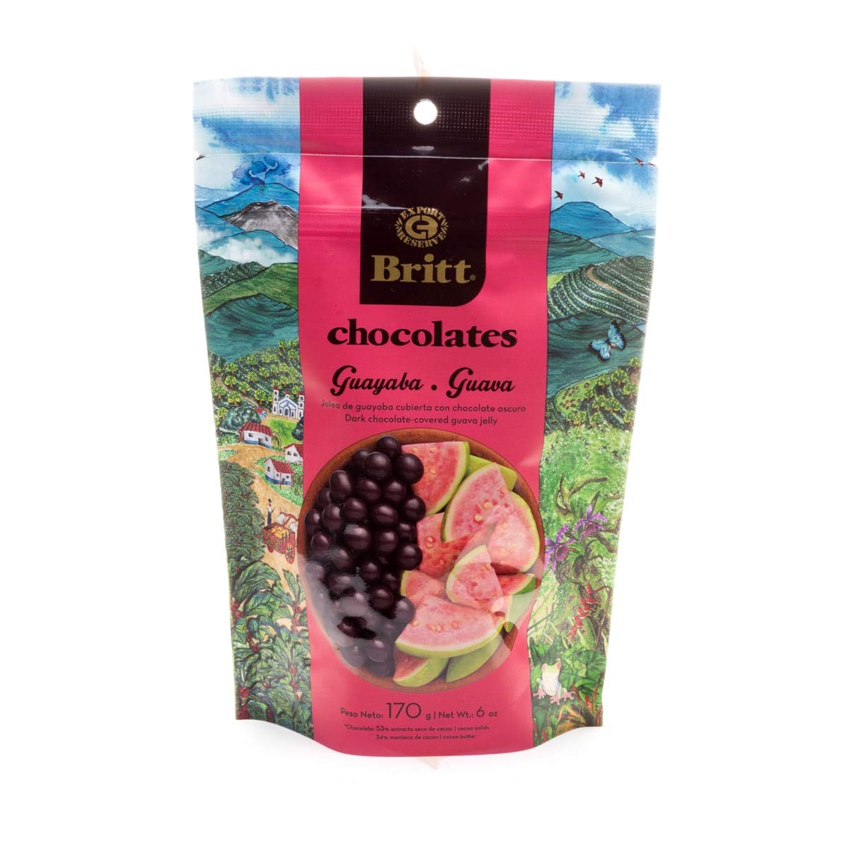 Cafe Britt® Chocolates Dark Chocolate-covered Tropical Fruit(4 Pack)(Guava, Coconut, Passion Fruit, Pineapple) (6 oz) Gourmet Dark Chocolate, Gluten
