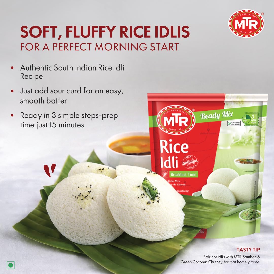 MTR Instant Rice Idli Mix - Ready to Cook Authentic Indian Breakfast, Lunch, Dinner or Snack Meal - No Added Preservatives - A Quick & Easy Recipe Suitable for Vegetarians - (500g, Pack of 1)