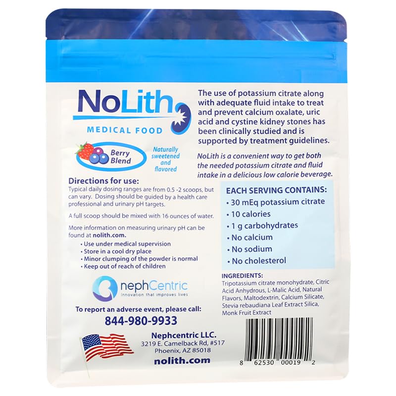 NEPHCENTRIC NoLith Berry Blend - Potassium Citrate 30 mEq - 30 Doses Per Cansiter