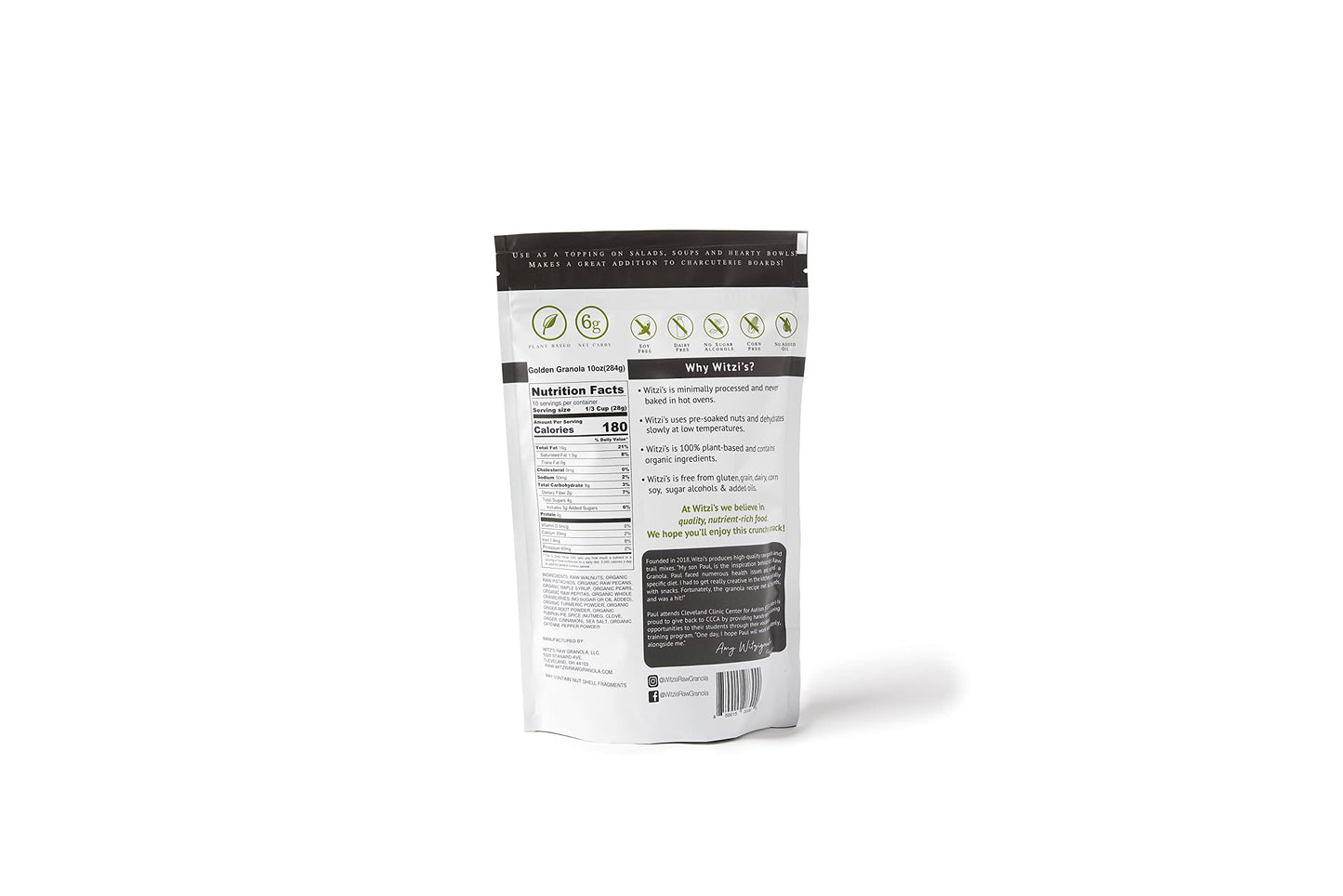 Witzi's Raw Granola, Golden Granola, 10oz (Pack of 2) - Paleo + Keto + Grain-Free Certified - Soaked + Dehydrated - Organic Ingredients,2 Pack