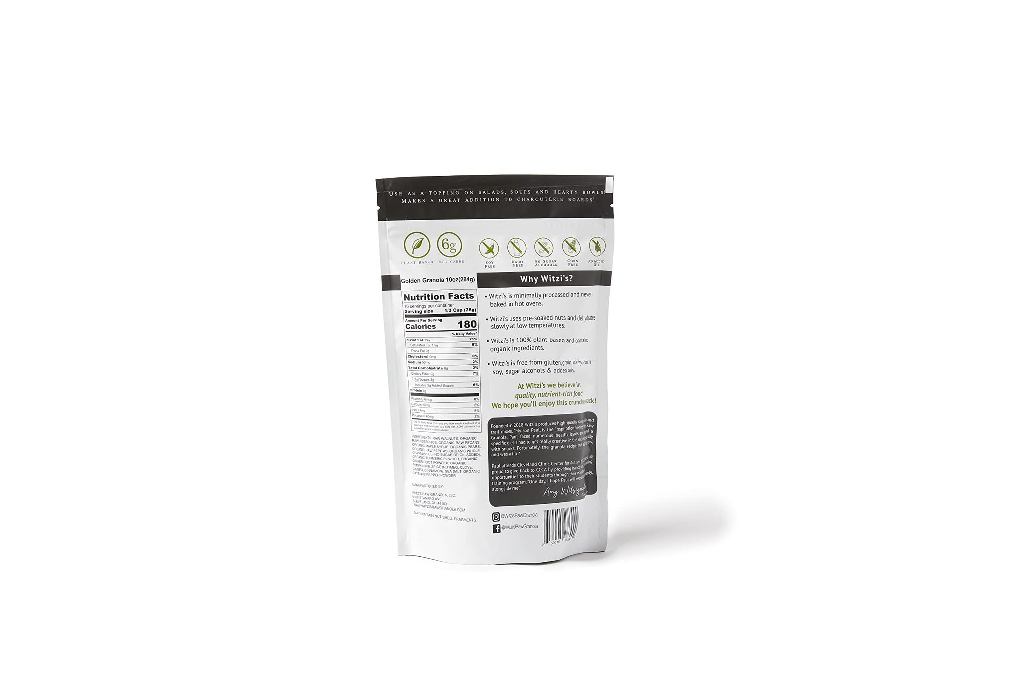 Witzi's Raw Granola, Golden Granola, 10oz (Pack of 2) - Paleo + Keto + Grain-Free Certified - Soaked + Dehydrated - Organic Ingredients,2 Pack