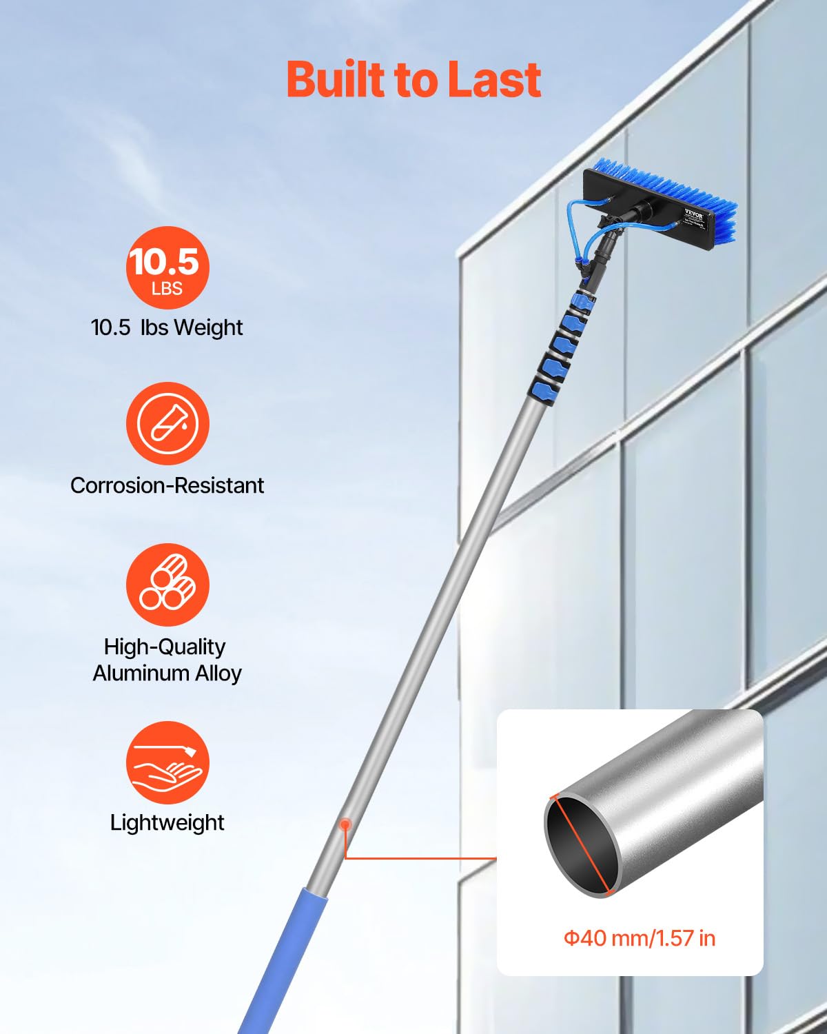 VEVOR Water Fed Pole Kit, 36FT Solar Panel Cleaning Pole with Extendable Handle, 180° Rotatable Brush Head & 65.6FT Hose, Household & Outdoor Window