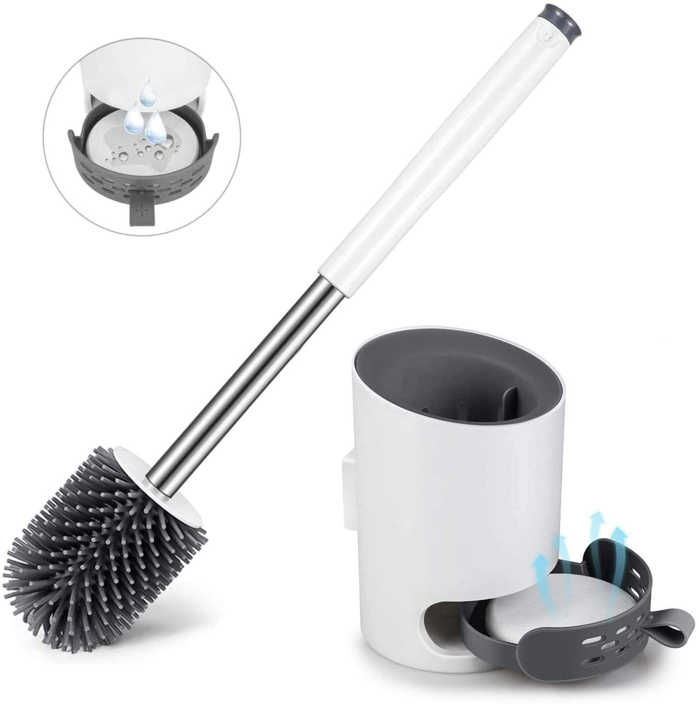 BICMTE Toilet Brush and Holder, 304 Stainless Steel Toilet Bowl Brush Rust-Resistant with Small Baffle More Ventilation,2 Pack Toilet Brush Clean Set