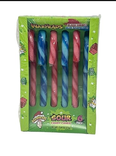 Warheads Sour Candy Canes, Black Cherry and Blue Raspberry, 2.64 Ounce 6ct (2)