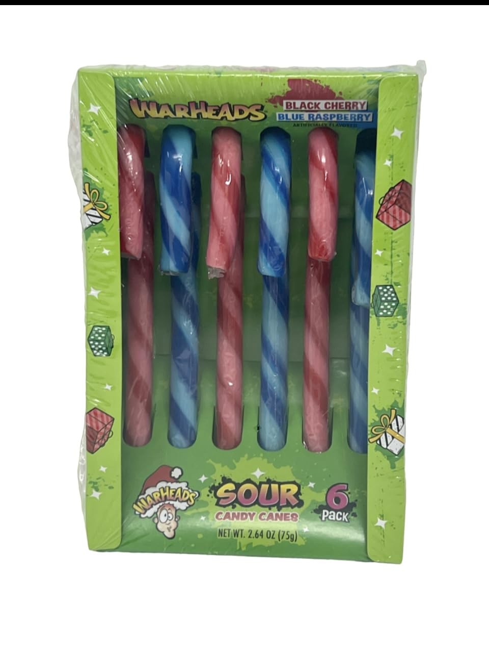 Warheads Sour Candy Canes, Black Cherry and Blue Raspberry, 2.64 Ounce 6ct (2)