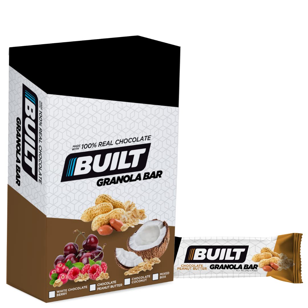 BUILT Protein Granola Bars, Peanut Butter Granola, 12 bars, Protein Snacks, 15g of Protein, Collagen, Chocolate Protein Bar with only 150 calories