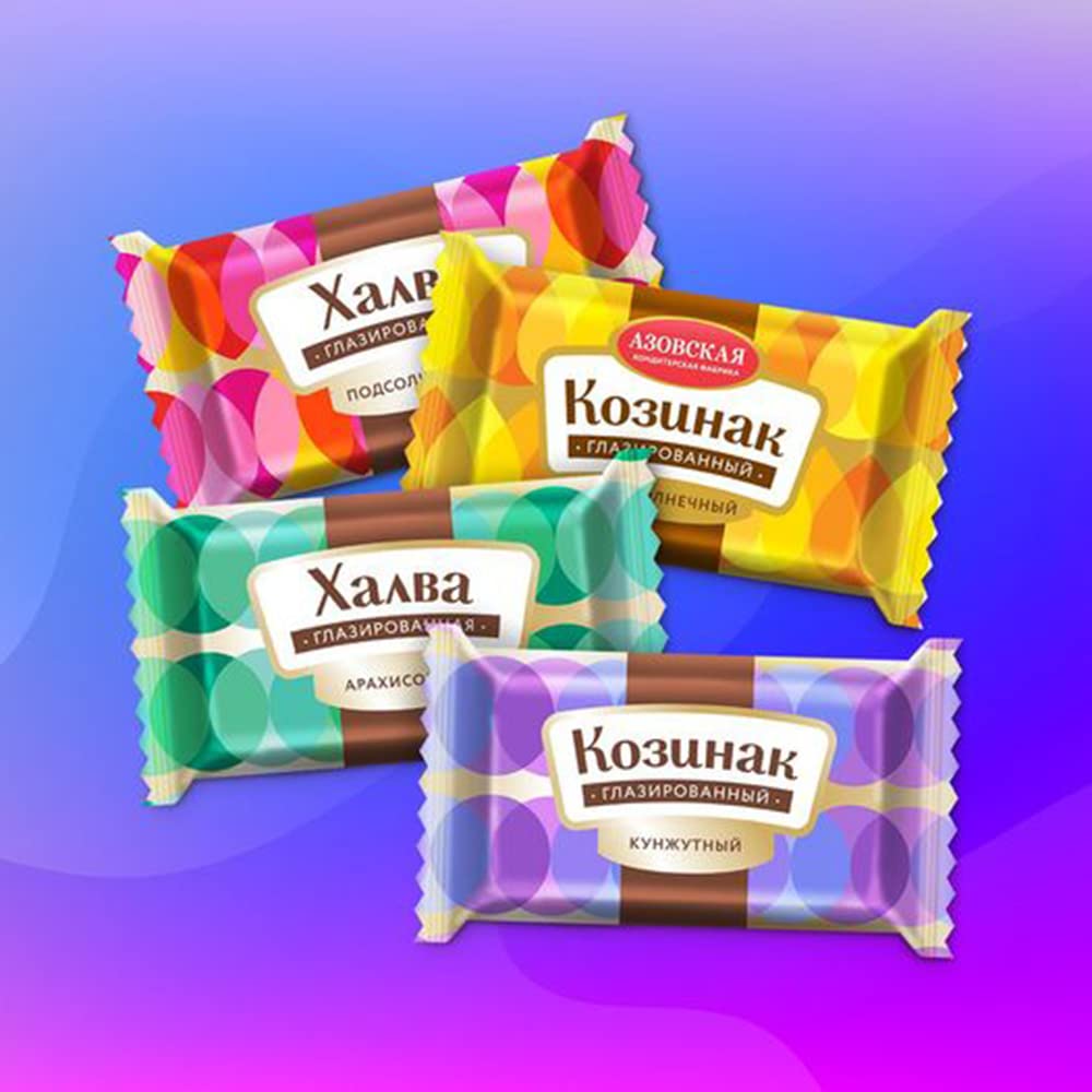 Delicious Eastern European Sweets - Mini Peanuts and Sunflower Seed Halva and Mini Sunflower Seeds and Sesame Kozinaki Chocolate Glazed Bars Assorted