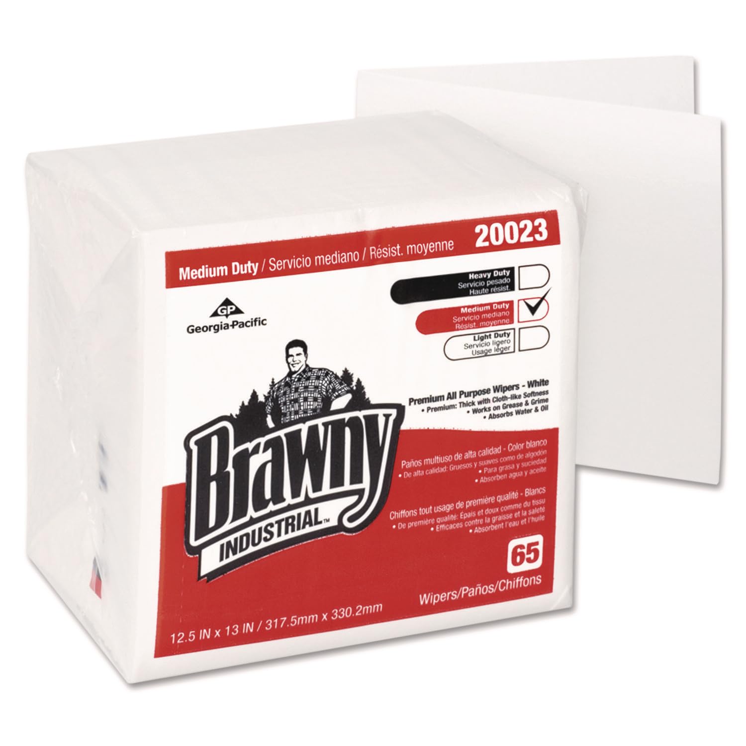 Georgia-Pacific GP Brawny Professional D400 Disposable Cleaning Towel, 1/4-Fold, White, 20023