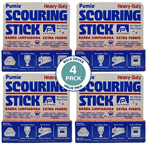 PUMIE Scouring Stick for Toilet (4-Pack) - Heavy Duty Cleaning Pumice Stone for Hard Water Rings, Rust & Stains - Non-Toxic & Chemical-Free - Natural