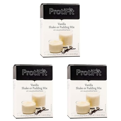 PROTIFIT - High Protein Vanilla Pudding & Shake Mix 3 Pack, 15g Protein, Low Calorie, Low Fat, Low Carb, Aspartame Free, Idea Protein Compatible, Meal