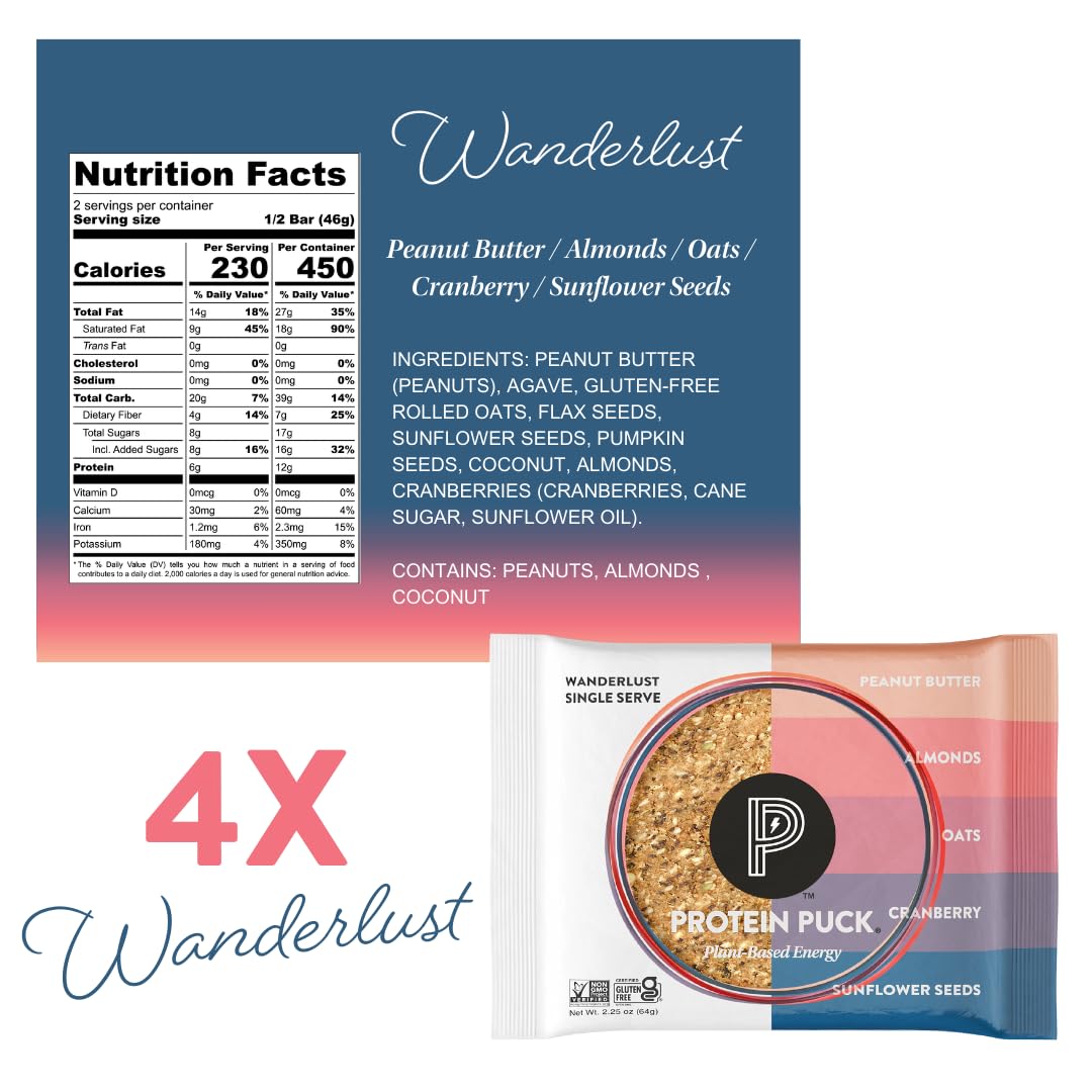 Protein Puck Plant Based Bars | Snacks with Vegan Protein | 16 Count | 3.25 oz Full Size | Gluten Free, Non Dairy, Kosher Certified Non GMO Premium