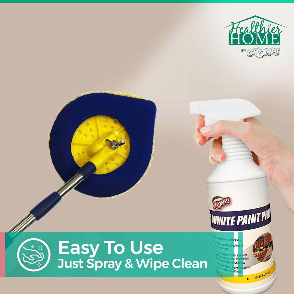 CHOMP! Paint Prep Cleaner Deglosser: Healthier Home 5 Minute Wall and Ceiling, Baseboards, Cabinets Painting Preparation Trim, Spray Gloss, Dirt