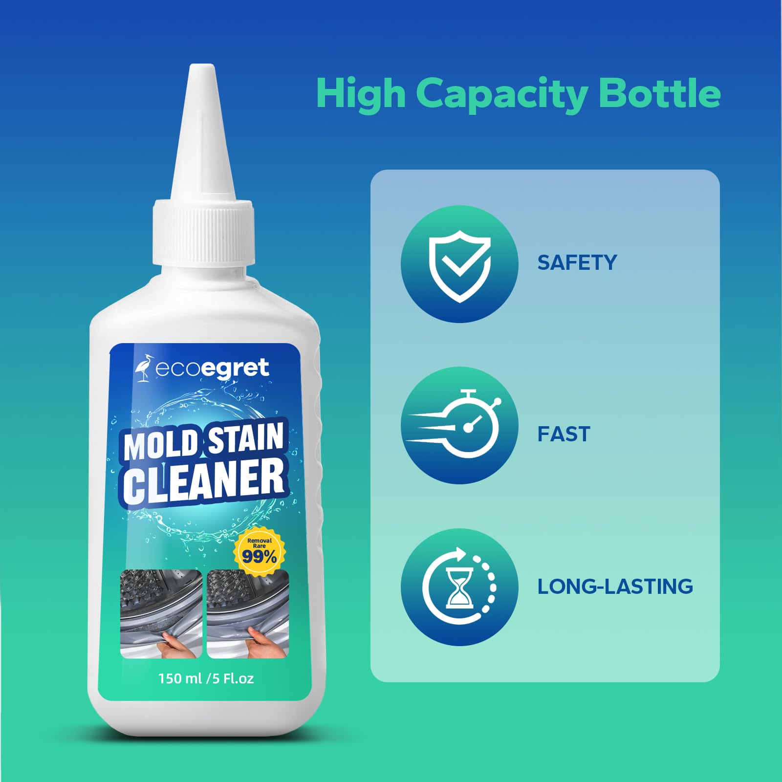 EcoEgret Mold Stain Remover Gel (5 Fl Oz), Multifunctional Mold Stain Remover, Heavy Duty Stain Gel Cleaner for Front Loader Washing Machine Seal