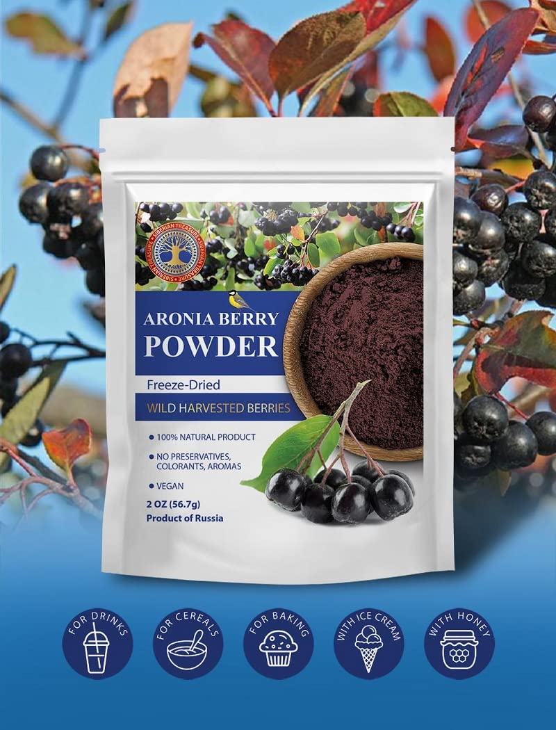 Wild Harvested Aronia Berry Freeze-Dried Powder 2 Oz Natural, No Added Sugar, No GMOs