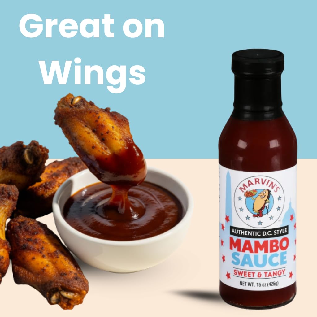 Marvin's Mambo Sauce - Sweet & Tangy (15 oz) | Authentic D.C. Style | Great on Wings, Fries, Ribs, Burgers | Dipping, Grilling, Marinating |