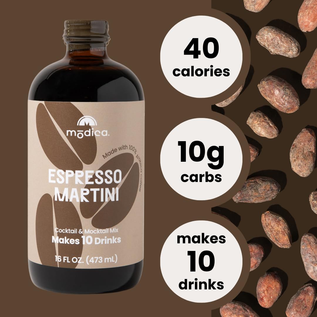 Modica Espresso Martini - Premium Non-Alcoholic Cocktail & Mocktail Mixer (10 Servings) Created by Award-Winning Mixologist