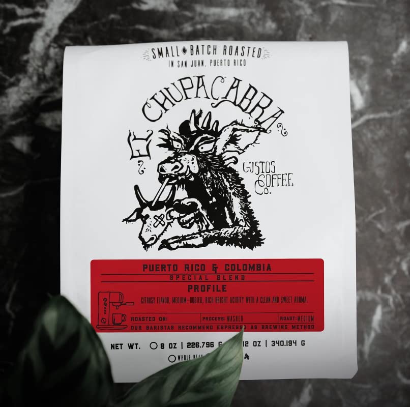 EL CHUPACABRA by Gustos Coffee | Puerto Rican & Colombian Medium Roast Whole Bean Coffee Blend | (1, 8oz)