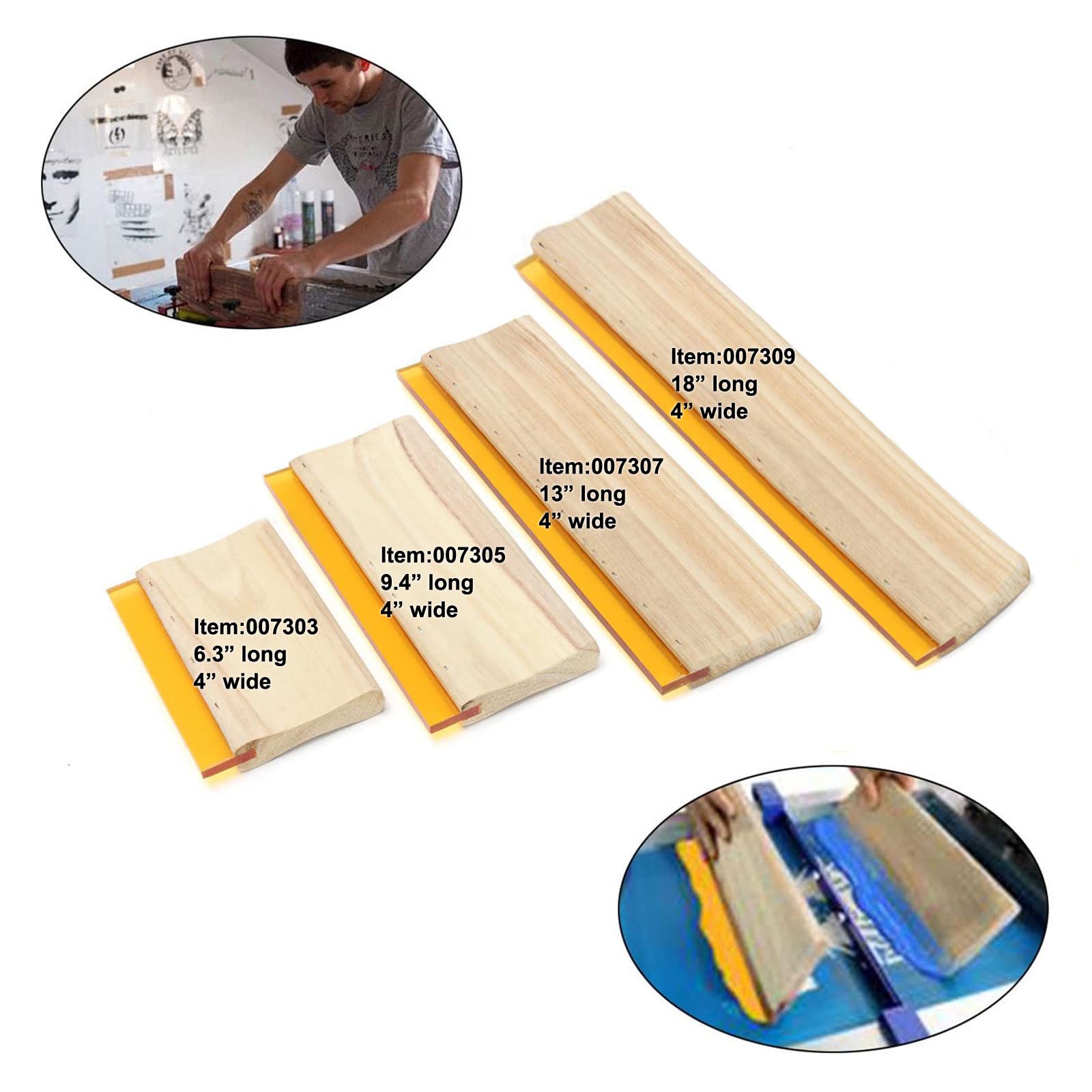 BREVELTION Silk Screen Printing Squeegee Rubber Wood Oilness Scraper for Ink Silk Screen Printing Manually 75 Durometer 6.3inch
